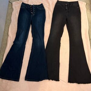 Flared Denim and Black Jeans Set